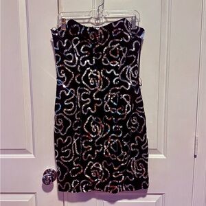 Vintage Strapless Black velvet Sequin Dress size 8